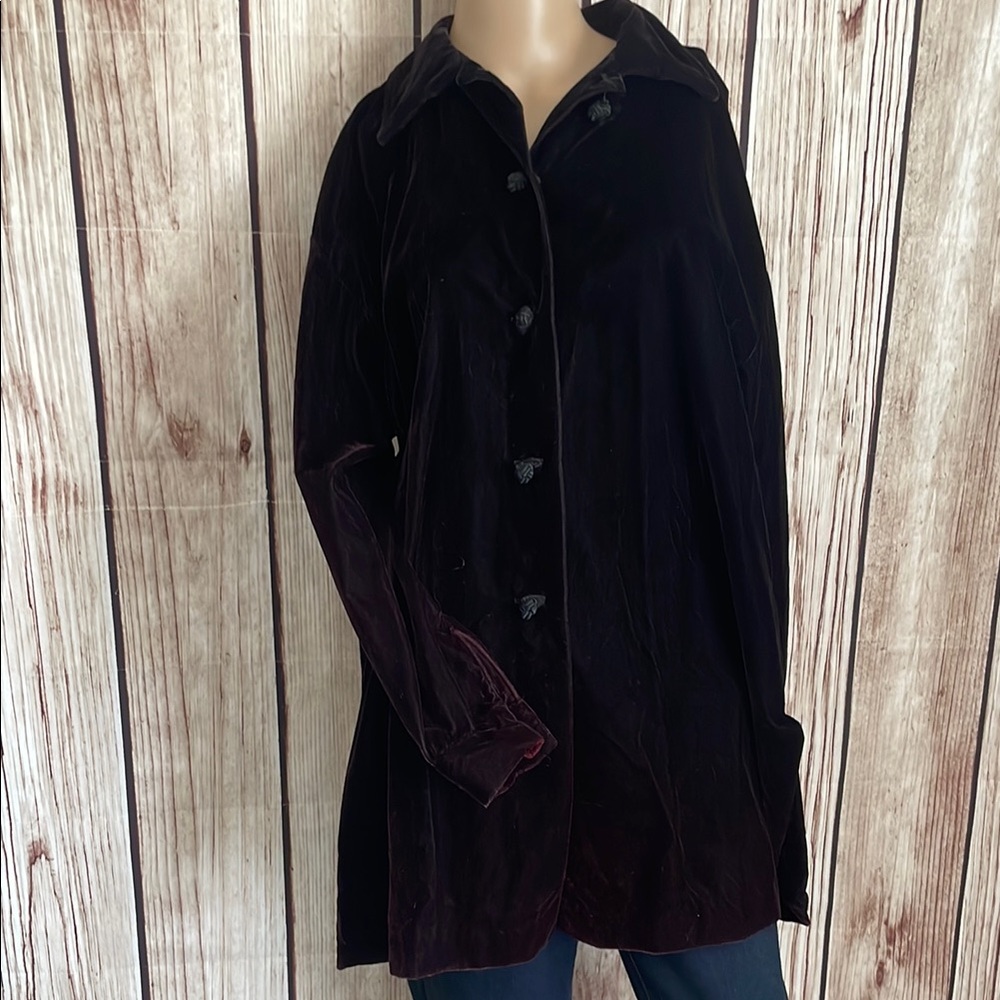 *British Khaki Black w/Red Undertones Velvet Button Down Jacket - Knot buttons